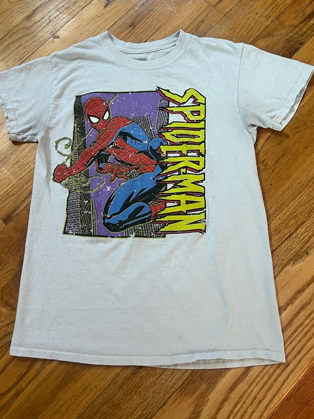 Marvel Spider-Man Graphic T Shirt White Distressed Comic Book Tee Cotton Adult S
